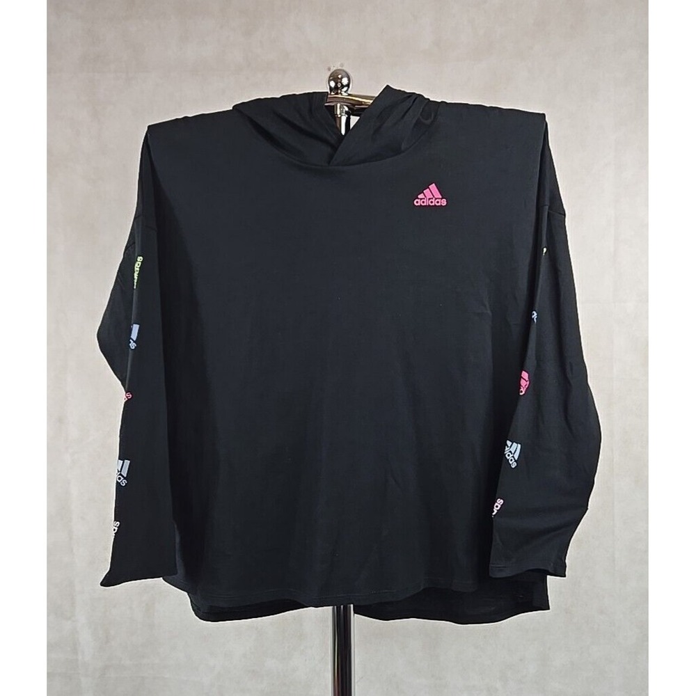 Adidas Girls Shirt Size XL Long Sleeve Black Logo T-Shirt Graphic Active Tee NEW